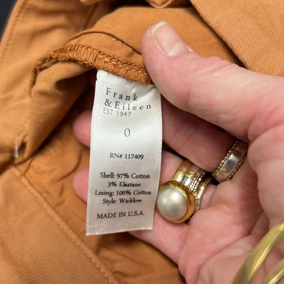 Frank & Eileen Wicklow Italian Chino Trouser in Toffee NWOT Size 0/25 - Picture 7 of 8